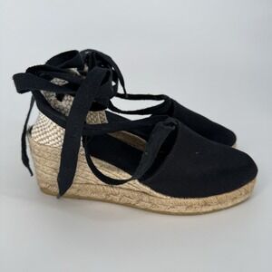 Gaimo Espadrilles Women's 38 US 7.5 Black‎ Canvas Wedge Sandals Made in Spain